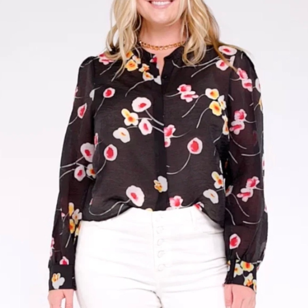 New Cabi 6504 Greenhouse Blouse Black Floral Spring 2024